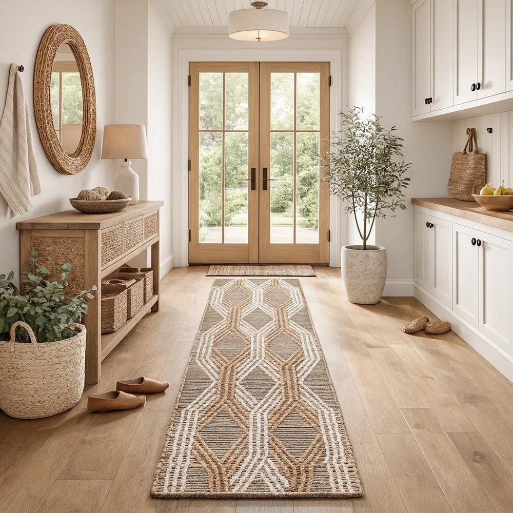 Layla 3 x 8 Hallway Runner Rug, Moroccan Inspired Handwoven Geometric Ivory By Casagear Home