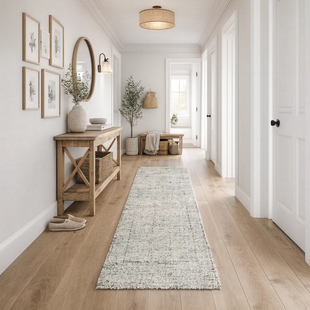 Foed 3 x 8 Hallway Runner Rug, Handwoven, Heathered Effect, Gray White Jute By Casagear Home