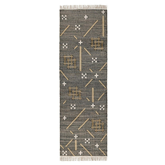 Hona 3 x 8 Hallway Runner Rug, Handwoven Traditional Tassels, Caviar Black By Casagear Home