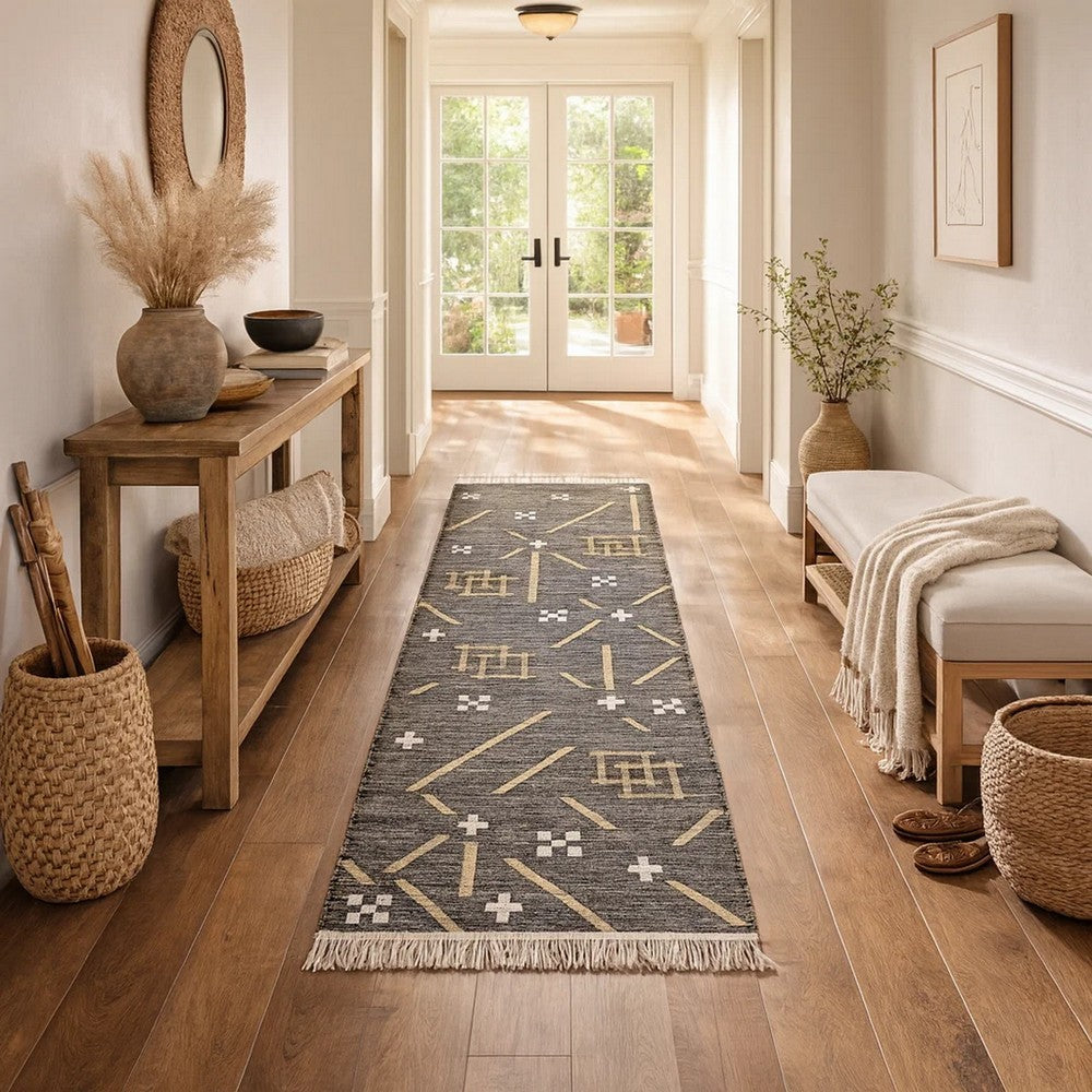 Hona 3 x 8 Hallway Runner Rug, Handwoven Traditional Tassels, Caviar Black By Casagear Home