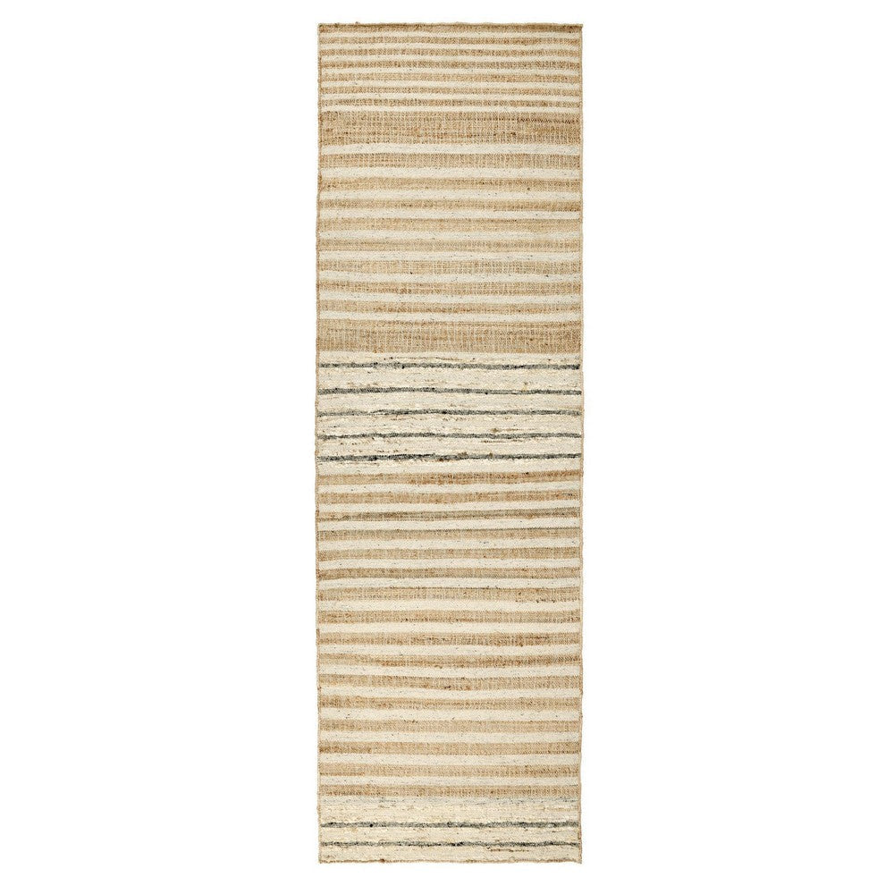 Suko 3 x 8 Hallway Runner Rug, Handwoven Striped Natural Jute Wool Blend By Casagear Home