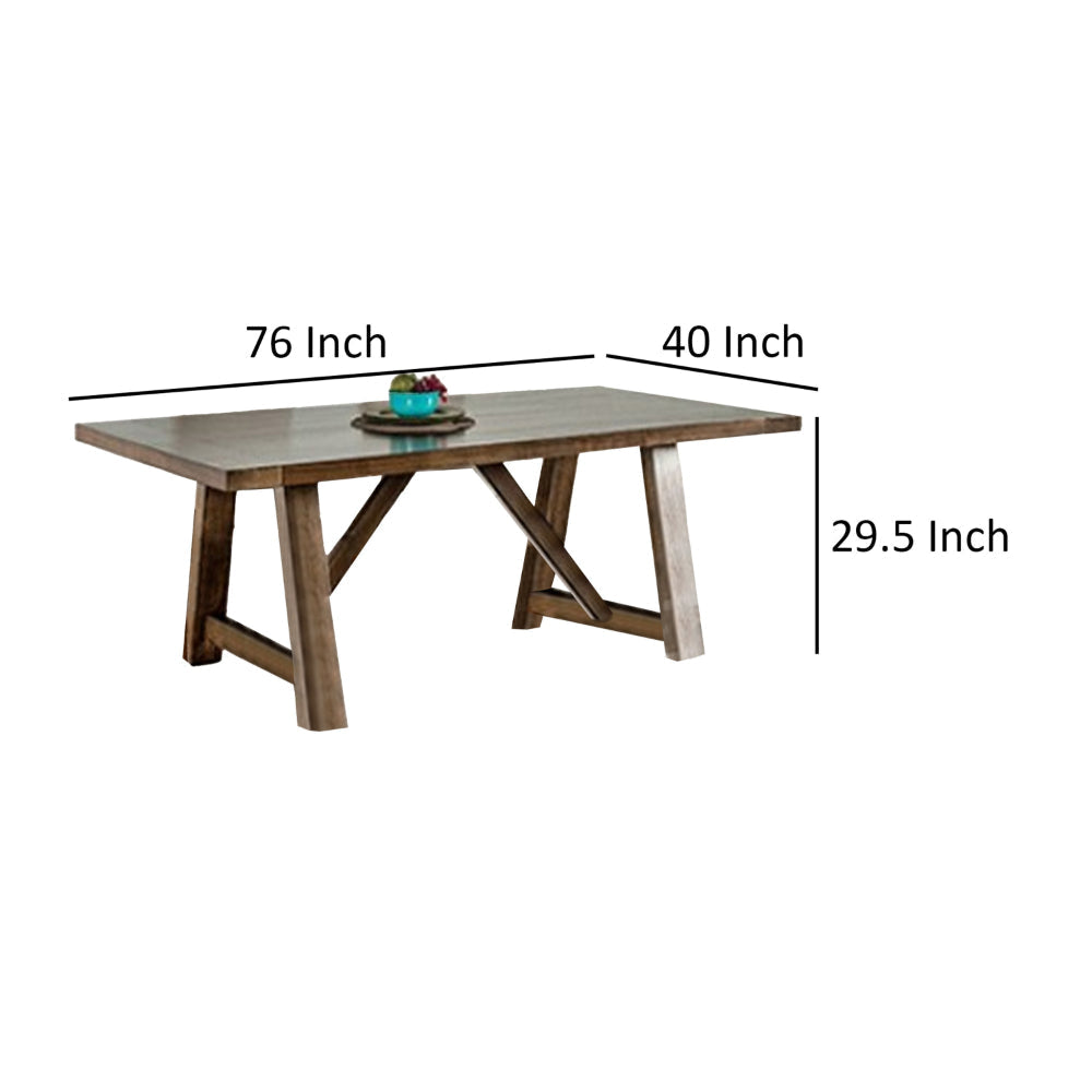 Jule Dining Table 76 Inch Rectangular Top Trestle Base Brown Solid Wood By Casagear Home BM319788