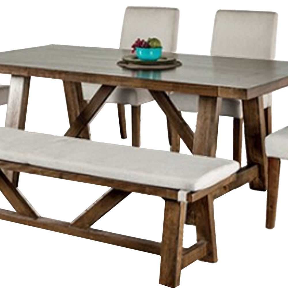 Jule 6pc Dining Set Brown Rectangular Table Chairs Bench w White Seats By Casagear Home BM319789