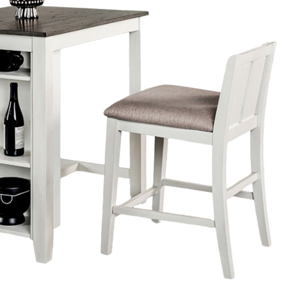 Lessi 3pc Counter Height Table Set with Side Shelf USB White Gray Wood By Casagear Home BM319793