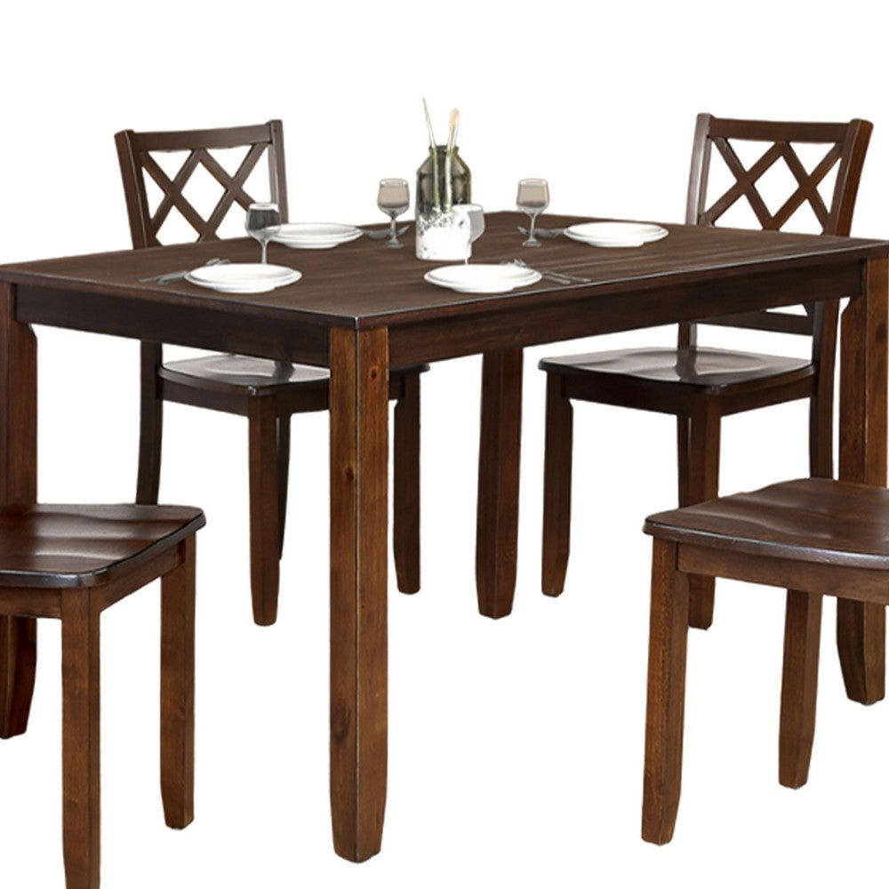 Ziko 5 Piece Dining Table Set 4 Cross Back Chairs Cherry Brown Solid Wood By Casagear Home BM319794