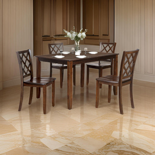 Ziko 5 Piece Dining Table Set, 4 Cross Back Chairs, Cherry Brown Solid Wood By Casagear Home