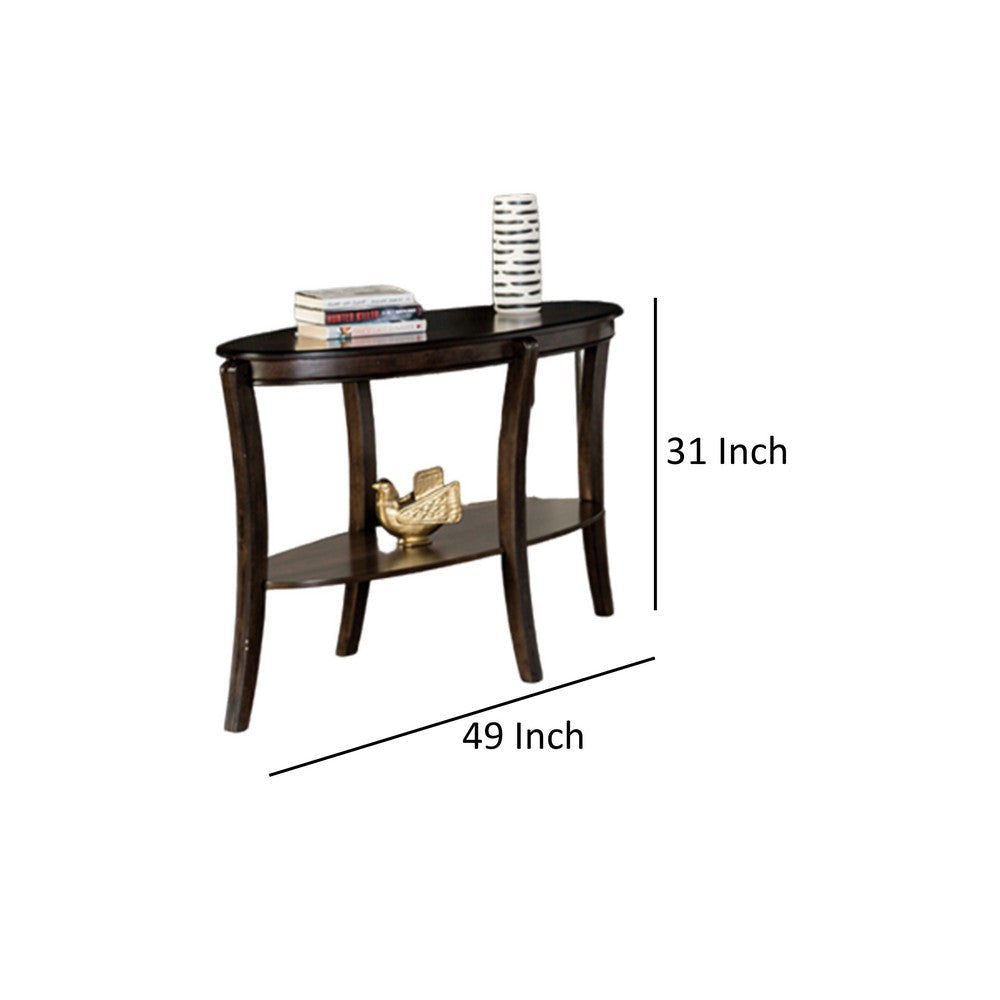 Orio Sofa Table Open Shelves 49 Inch Oval Top Curved Legs Brown Wood By Casagear Home BM319798