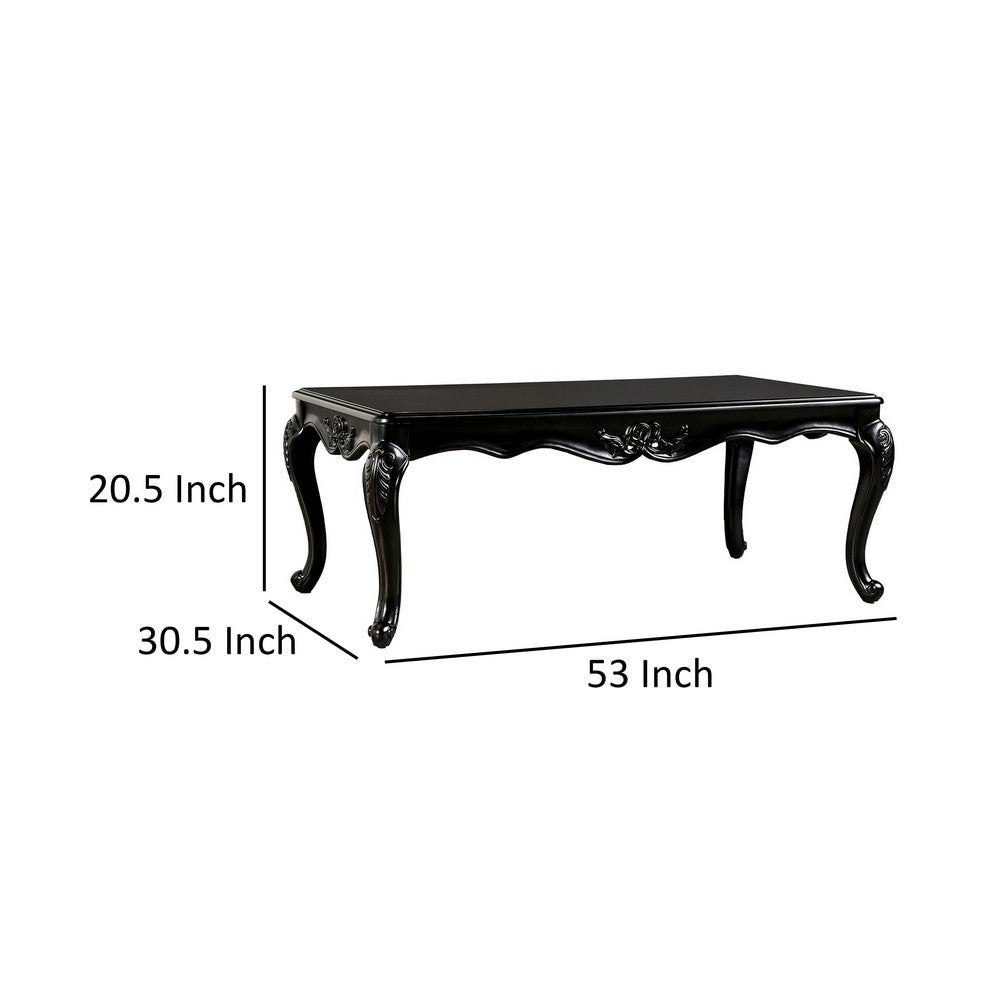 Roche Coffee Table 53 Inch Classical Cabriole Legs Dark Brown Solid Wood By Casagear Home BM319799