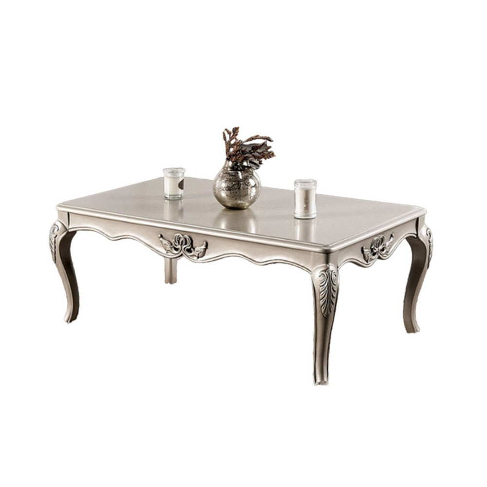 Roche Coffee Table, 53 Inch, Classical Cabriole Legs, Champagne Gold Wood By Casagear Home