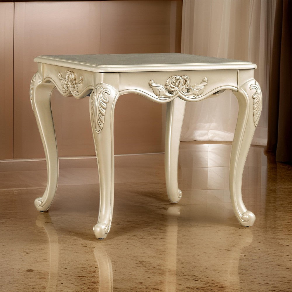 Roche Side End Table 29 Inch Classic Cabriole Legs Champagne Gold Wood By Casagear Home BM319802