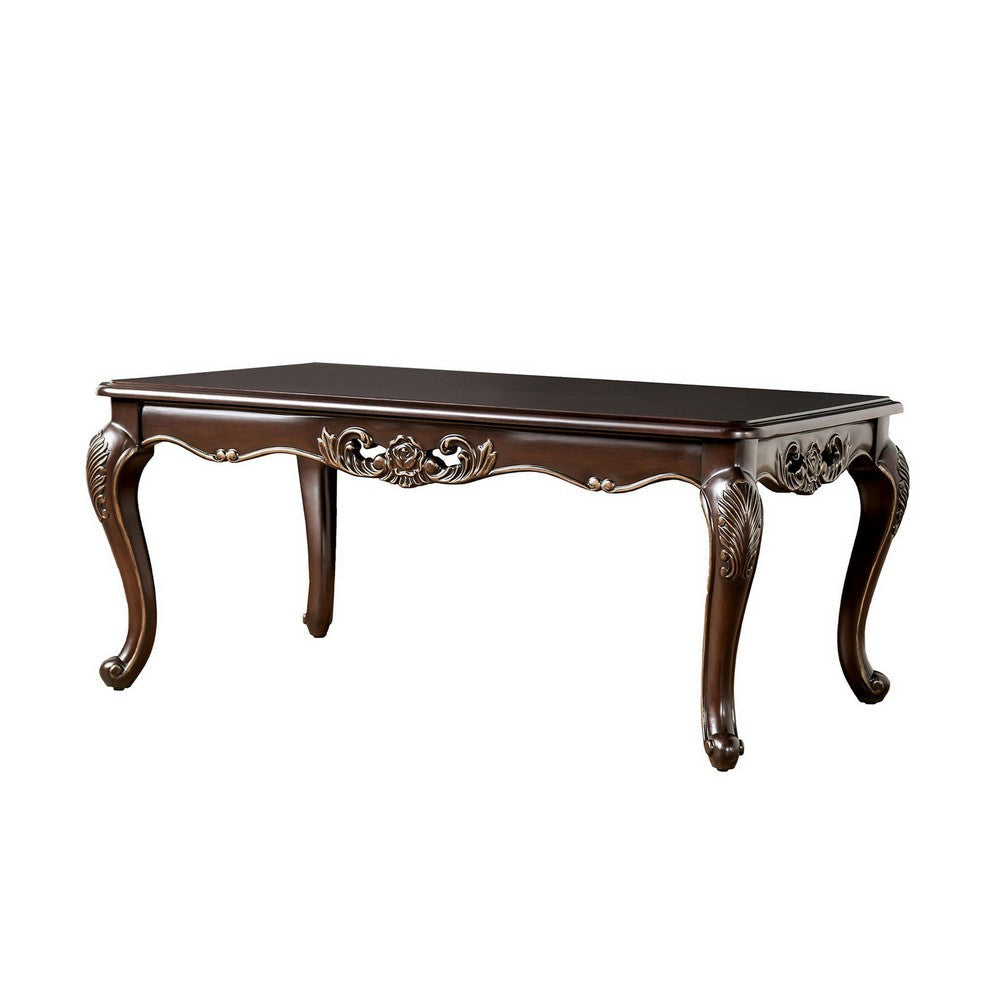 Halie Coffee Table 48 Inch Classic Cabriole Legs Dark Brown Solid Wood By Casagear Home BM319803