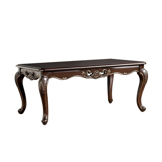 Halie Coffee Table, 48 Inch, Classic Cabriole Legs, Dark Brown Solid Wood By Casagear Home