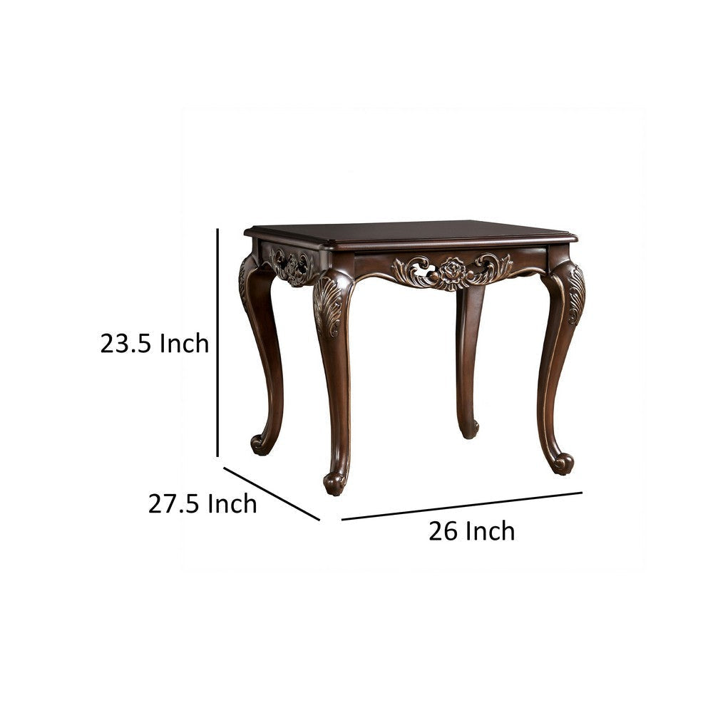 Halie Side End Table 28 Inch Classic Cabriole Legs Dark Brown Solid Wood By Casagear Home BM319804