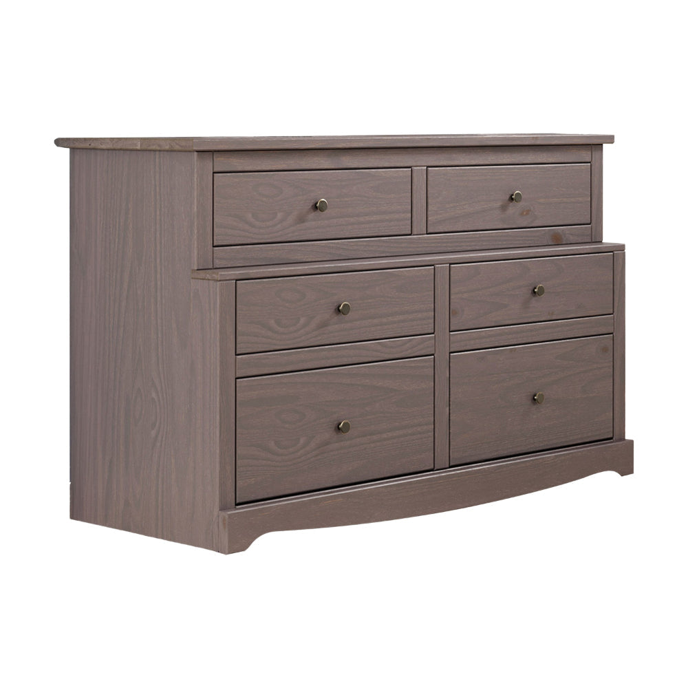 Stav Wide Dresser Chest with 6 Drawers, Plank Style, Gray Solid Wood By Casagear Home