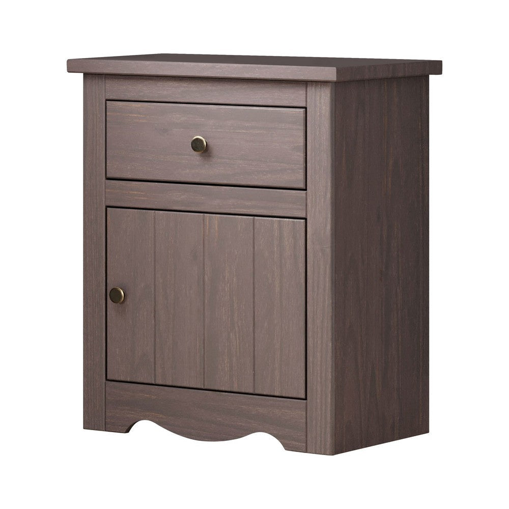 Stav Nightstand, 1 Drawer and Door, 25 Inch, Plank Style, Gray Solid Wood By Casagear Home