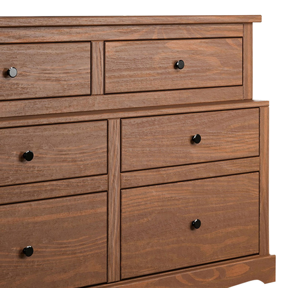 Stav Wide Dresser Chest with 6 Drawers Plank Style Brown Solid Wood By Casagear Home BM319811