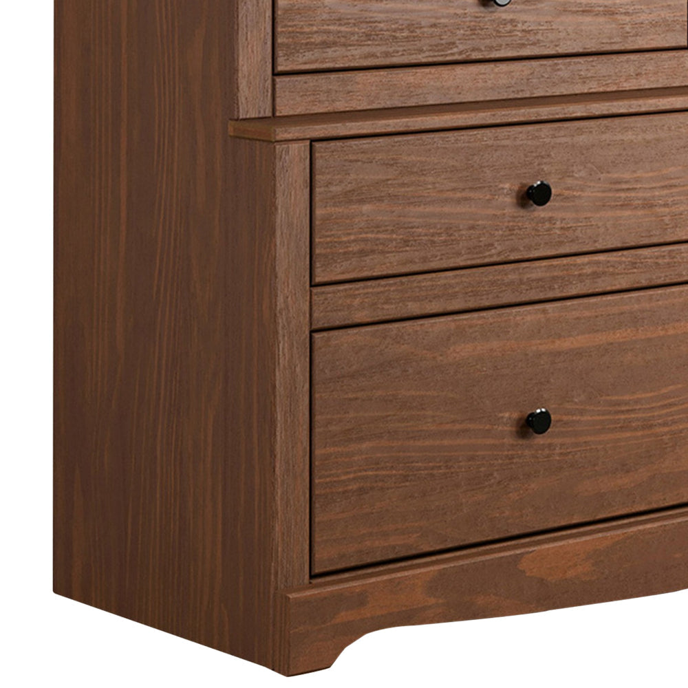 Stav Wide Dresser Chest with 6 Drawers Plank Style Brown Solid Wood By Casagear Home BM319811