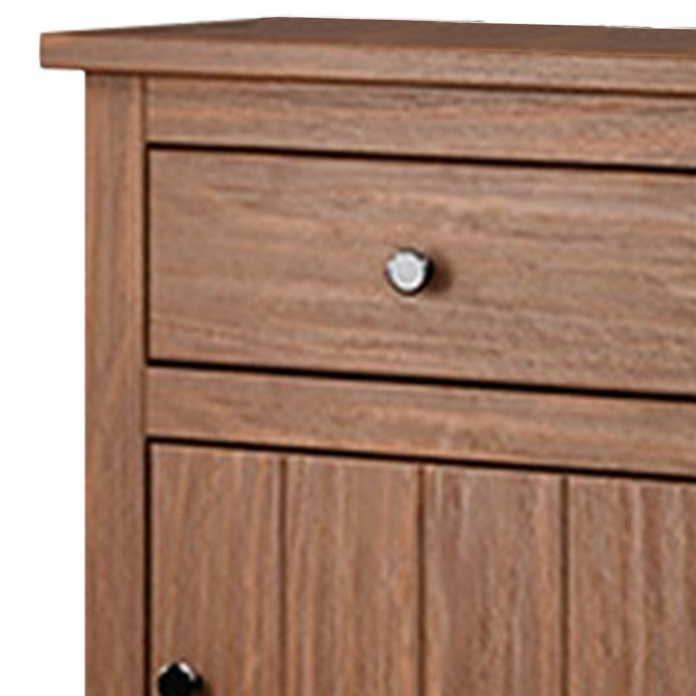 Stav Nightstand 1 Drawer and Door 25 Inch Plank Style Brown Solid Wood By Casagear Home BM319812