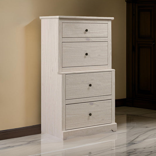 Stav Tall Dresser Chest with 4 Drawers, Plank Style, White Solid Wood By Casagear Home
