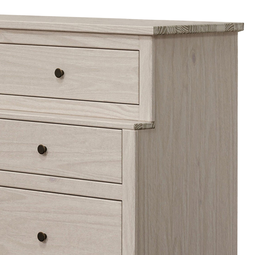 Stav Wide Dresser Chest with 6 Drawers Plank Style White Solid Wood By Casagear Home BM319814