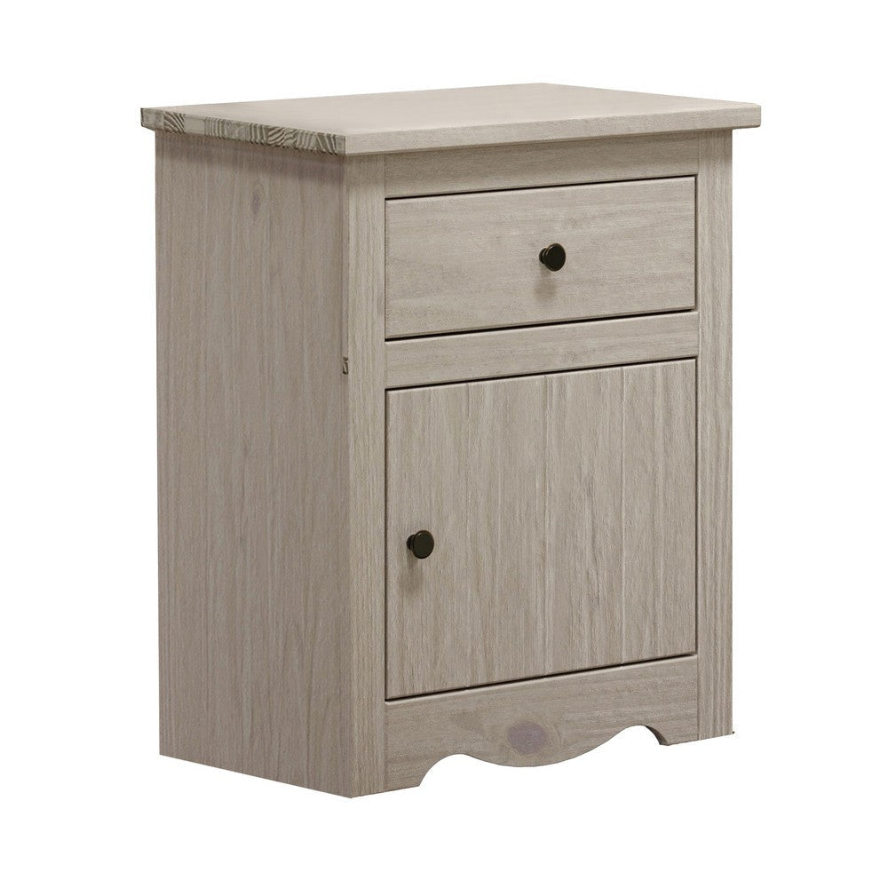 Stav Nightstand, 1 Drawer and Door, 25 Inch, Plank Style, White Solid Wood By Casagear Home