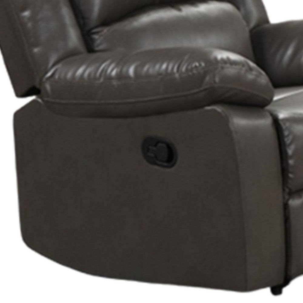 Lizzy Manual Glider Recliner Chair Pillow Arms Solid Wood Gray Leather By Casagear Home BM319817