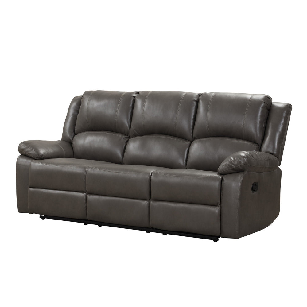 Lizzy Sofa Manual Reclining Pillow Arms 82 Inch Solid Wood Gray Leather By Casagear Home BM319819