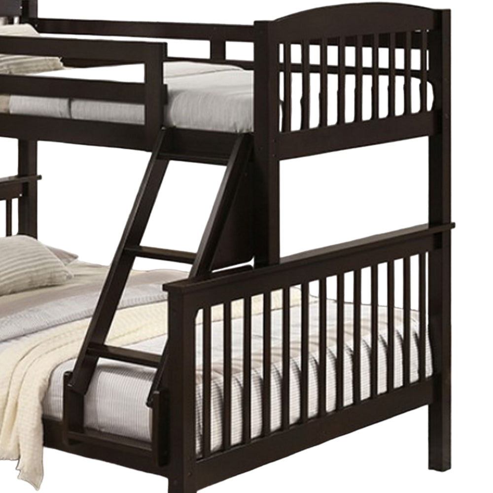 Bruke Twin/Full Size Bunk Bed with Ladder Slatted Brown Solid Hardwood By Casagear Home BM319820