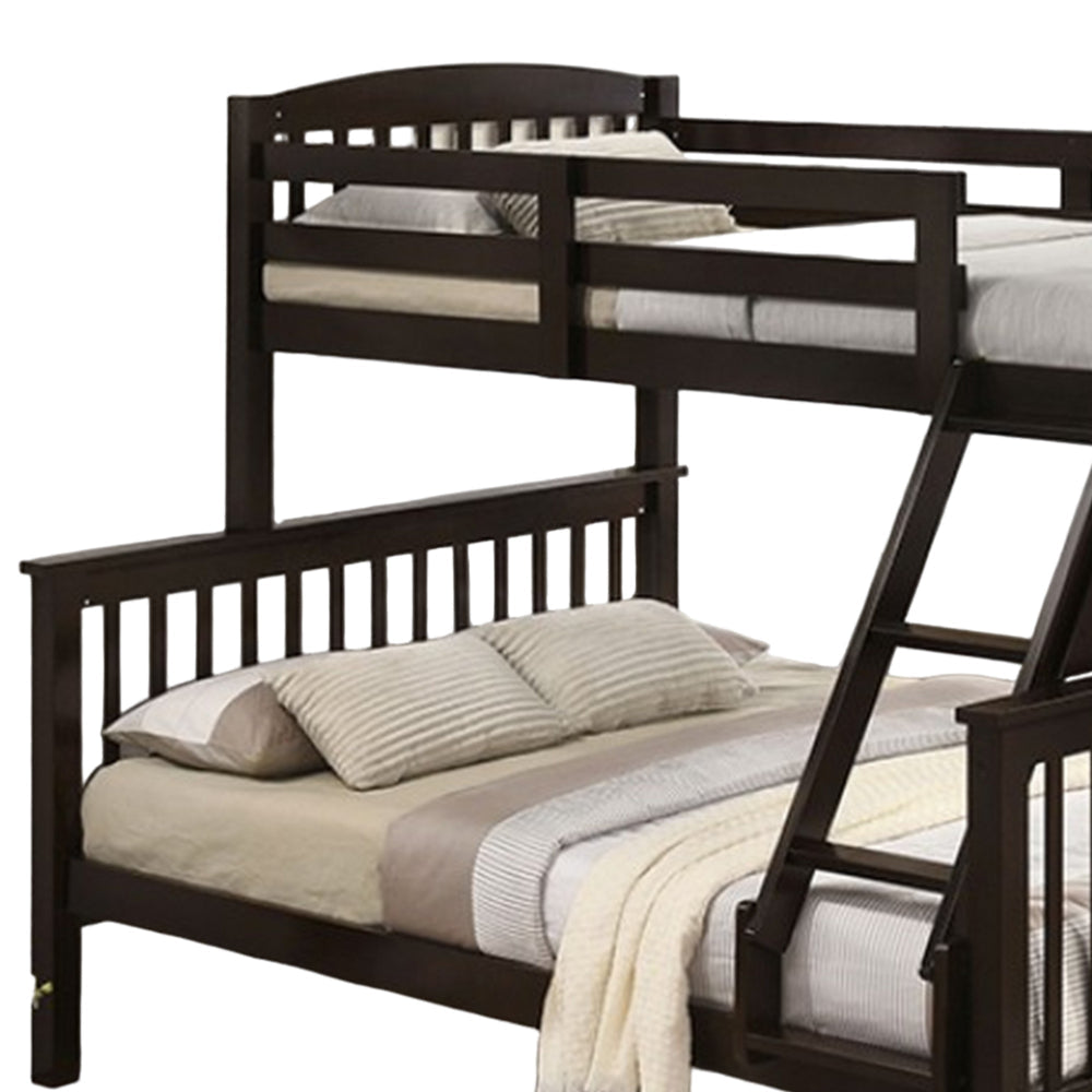 Bruke Twin/Full Size Bunk Bed with Ladder Slatted Brown Solid Hardwood By Casagear Home BM319820