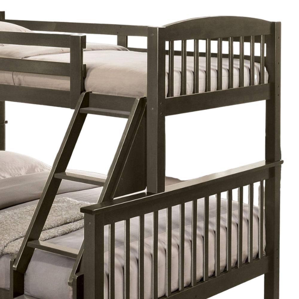 Bruke Twin/Full Size Bunk Bed with Ladder Slatted Gray Solid Hardwood By Casagear Home BM319821