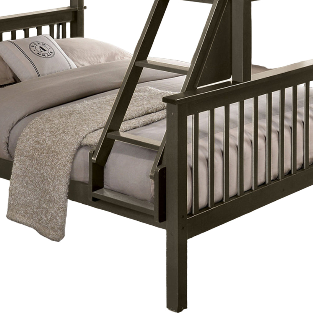 Bruke Twin/Full Size Bunk Bed with Ladder Slatted Gray Solid Hardwood By Casagear Home BM319821