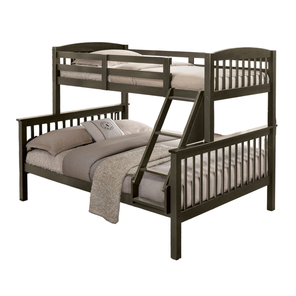 Bruke Twin/Full Size Bunk Bed with Ladder, Slatted Gray Solid Hardwood By Casagear Home