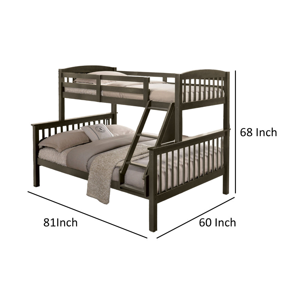 Bruke Twin/Full Size Bunk Bed with Ladder Slatted Gray Solid Hardwood By Casagear Home BM319821