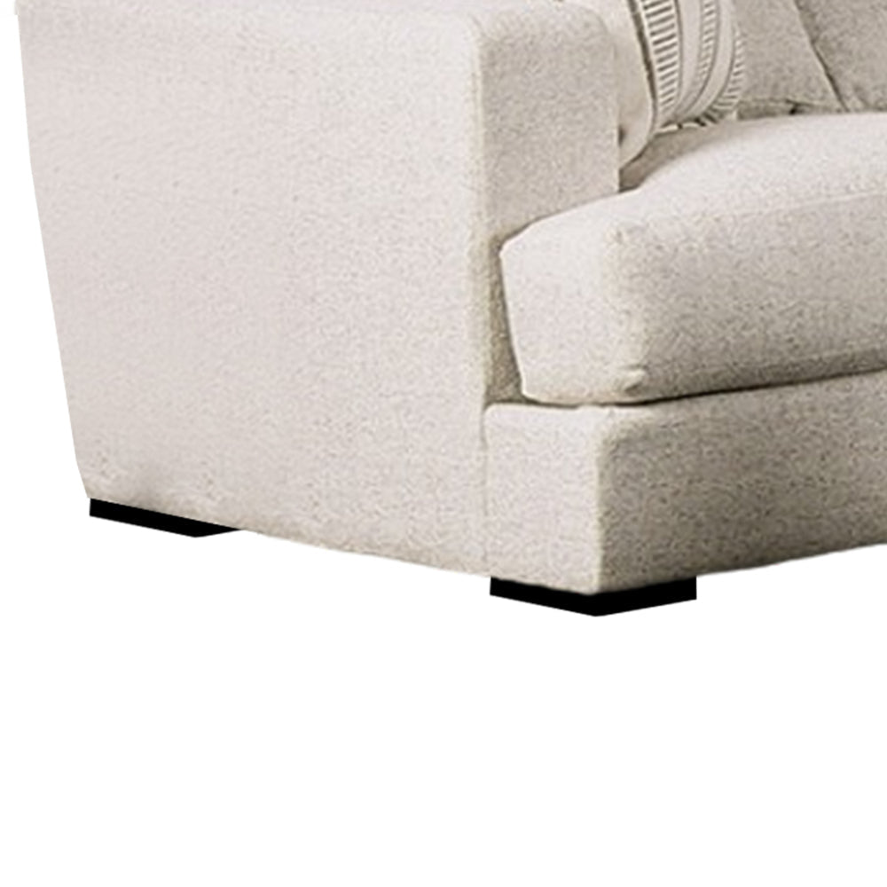 Flin Loveseat with 2 Striped Accent Pillows 70 Inch Soft Beige Chenille By Casagear Home BM319826