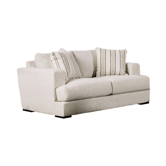 Flin Loveseat with 2 Striped Accent Pillows, 70 Inch, Soft Beige Chenille By Casagear Home