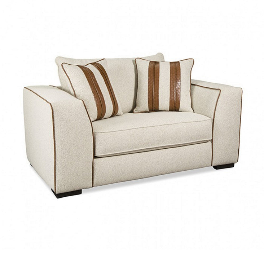 Elize Accent Chair with 2 Pillows, Solid Wood, Faux Leather, Beige Boucle By Casagear Home