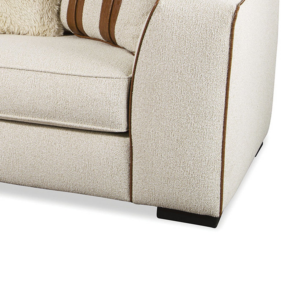 Elize Loveseat 3 Accent Pillows 81 Inch Solid Wood Brown Beige Boucle By Casagear Home BM319829