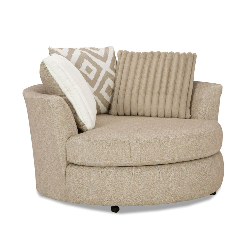 Laila Swivel Accent Chair, 3 Throw Pillows, Round Back Light Brown Chenille By Casagear Home