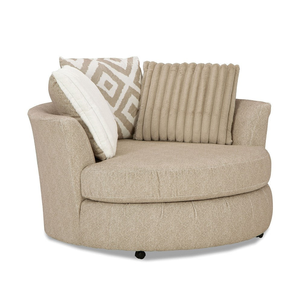 Laila Swivel Accent Chair 3 Throw Pillows Round Back Light Brown Chenille By Casagear Home BM319834