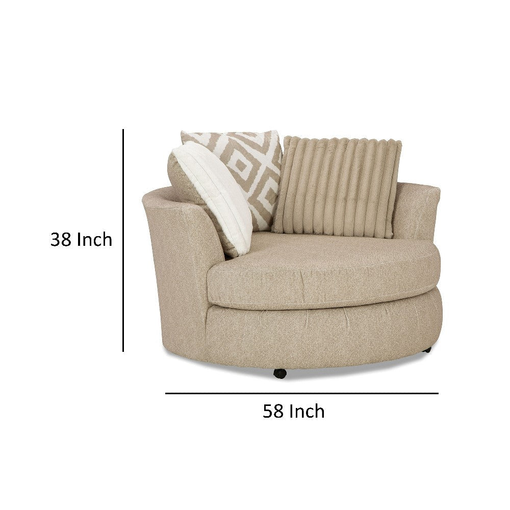 Laila Swivel Accent Chair 3 Throw Pillows Round Back Light Brown Chenille By Casagear Home BM319834