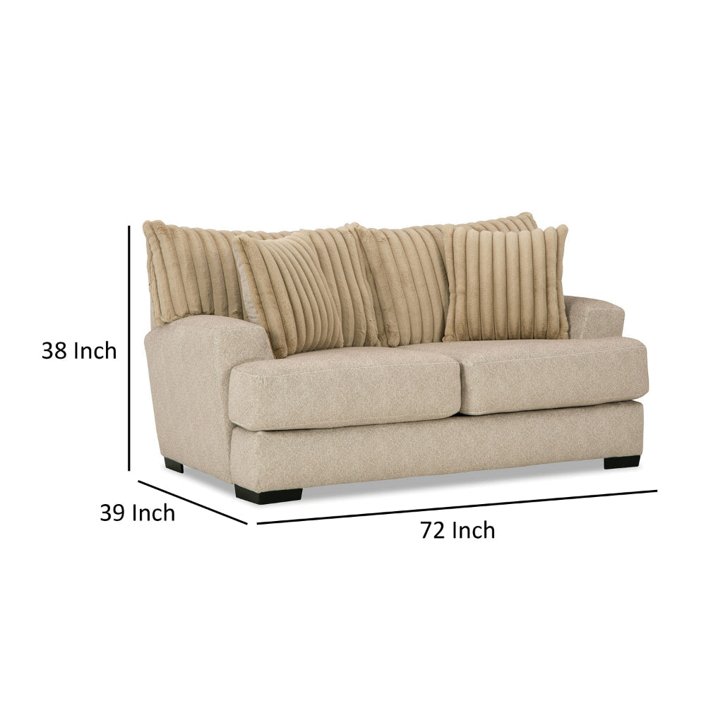 Laila Loveseat 2 Accent Pillows 72 Inch Solid Wood Light Brown Chenille By Casagear Home BM319836