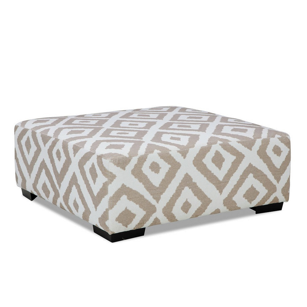 Laila Ottoman, Geometric Design, 41 Inch Light Brown and Ivory Chenille By Casagear Home