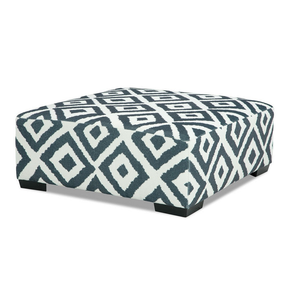 Laila Ottoman Geometric Design 41 Inch Dark Gray and Ivory Chenille By Casagear Home BM319839