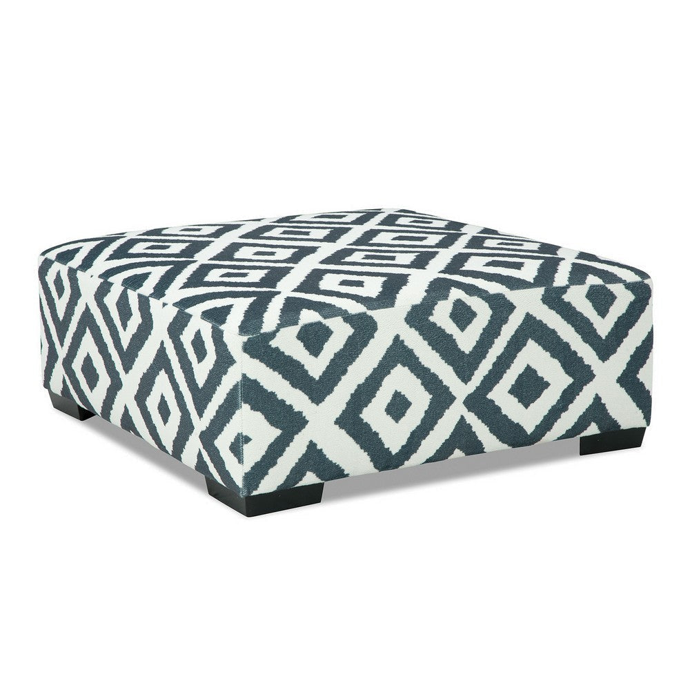 Laila Ottoman, Geometric Design, 41 Inch Dark Gray and Ivory Chenille By Casagear Home