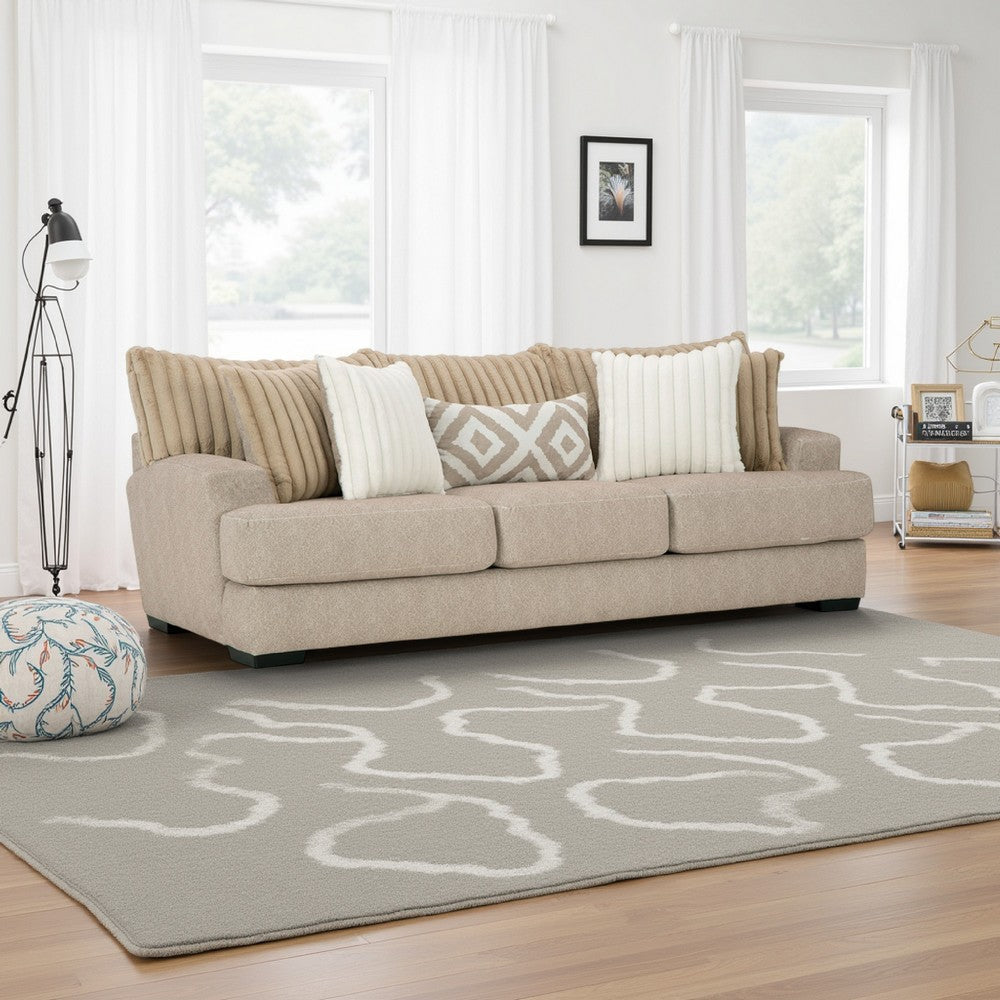 Laila Sofa, 5 Accent Pillows, 98 Inch Solid Wood, Light Brown Chenille By Casagear Home