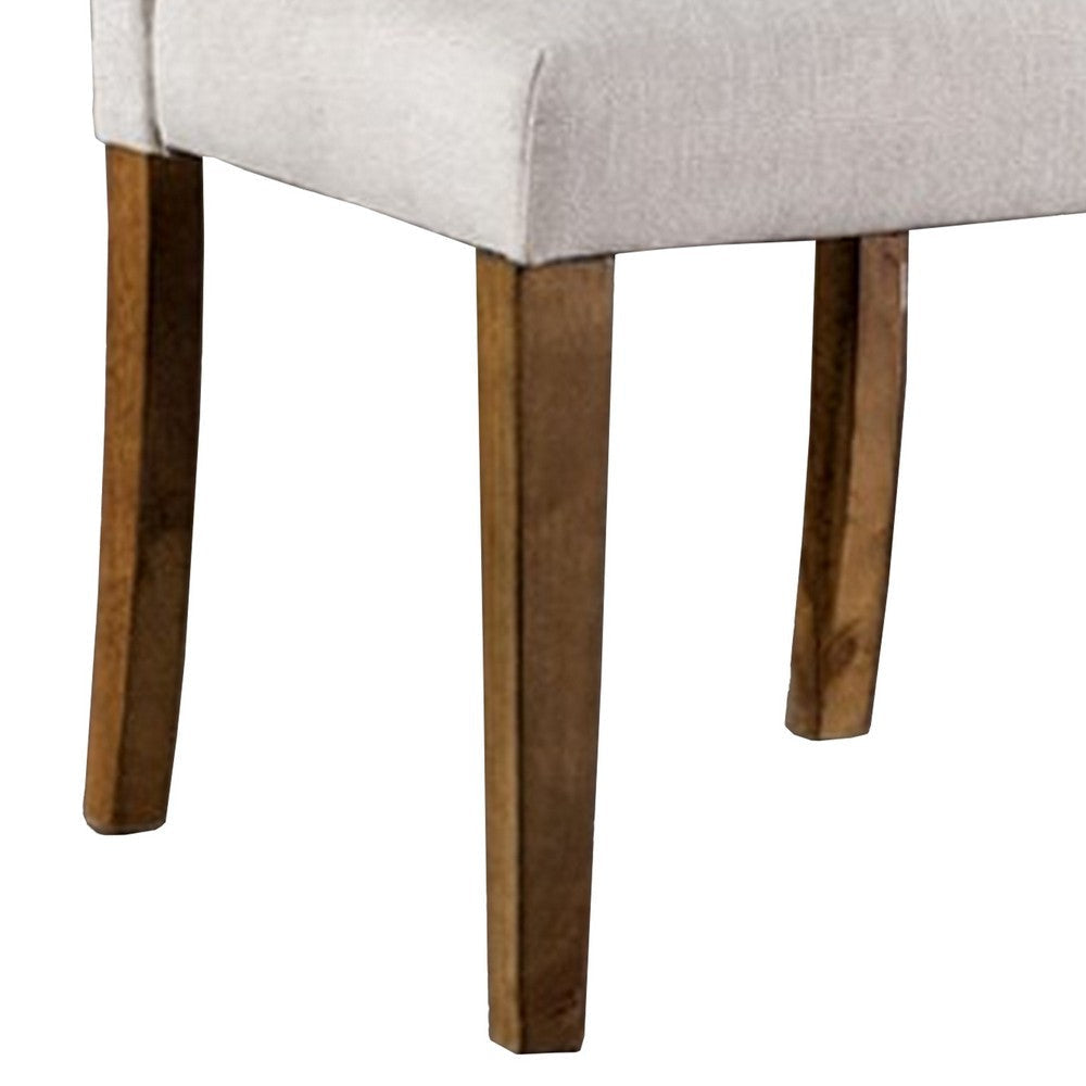 Jule Side Chairs Set of 2 Brown Solid Wood Soft White Fabric Upholstery By Casagear Home BM319842