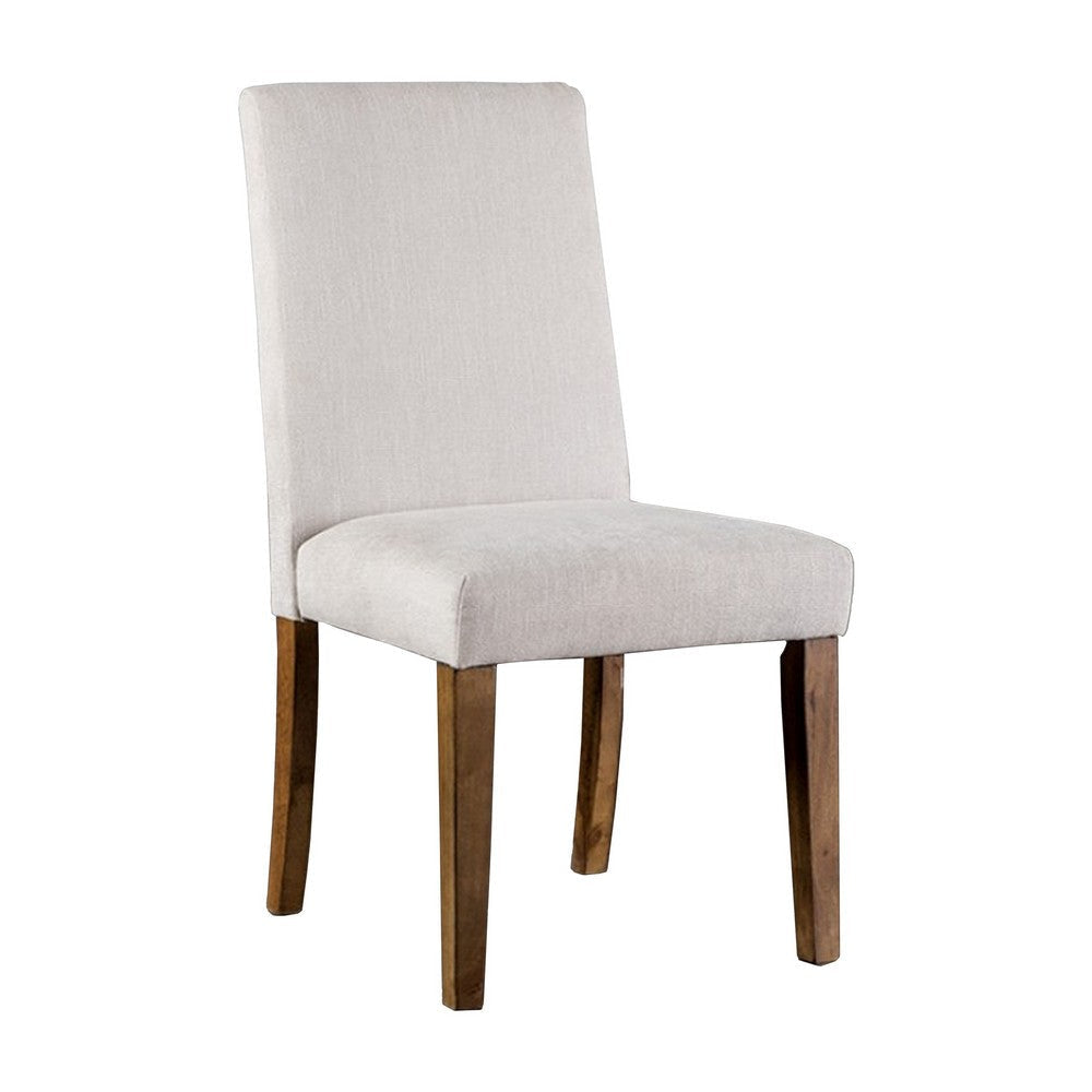 Jule Side Chairs Set of 2, Brown Solid Wood, Soft White Fabric Upholstery By Casagear Home