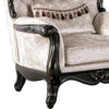 Paulo Accent Chair with Crown Molding Diamond Tufted Off White Black Wood By Casagear Home BM319843