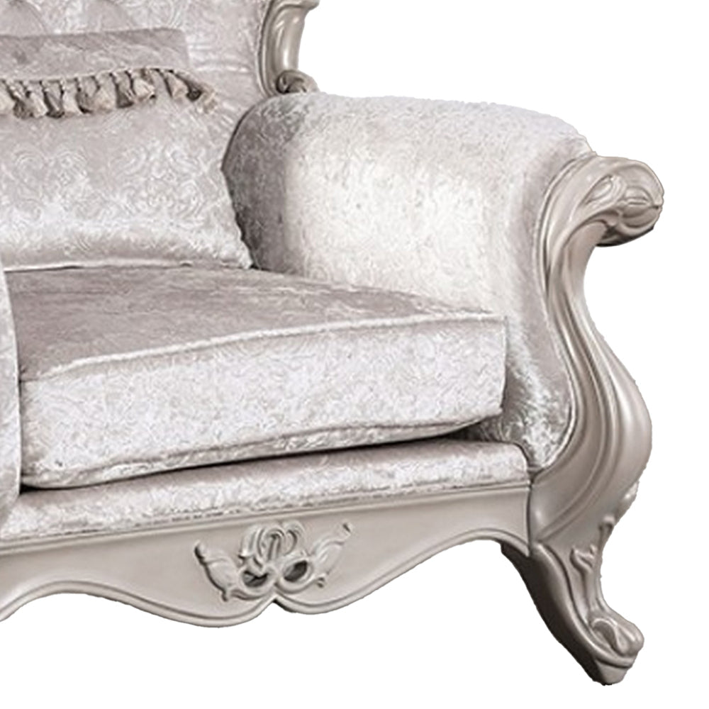 Paulo Accent Chair with Crown Molding Diamond Tufted Off White Solid Wood By Casagear Home BM319844