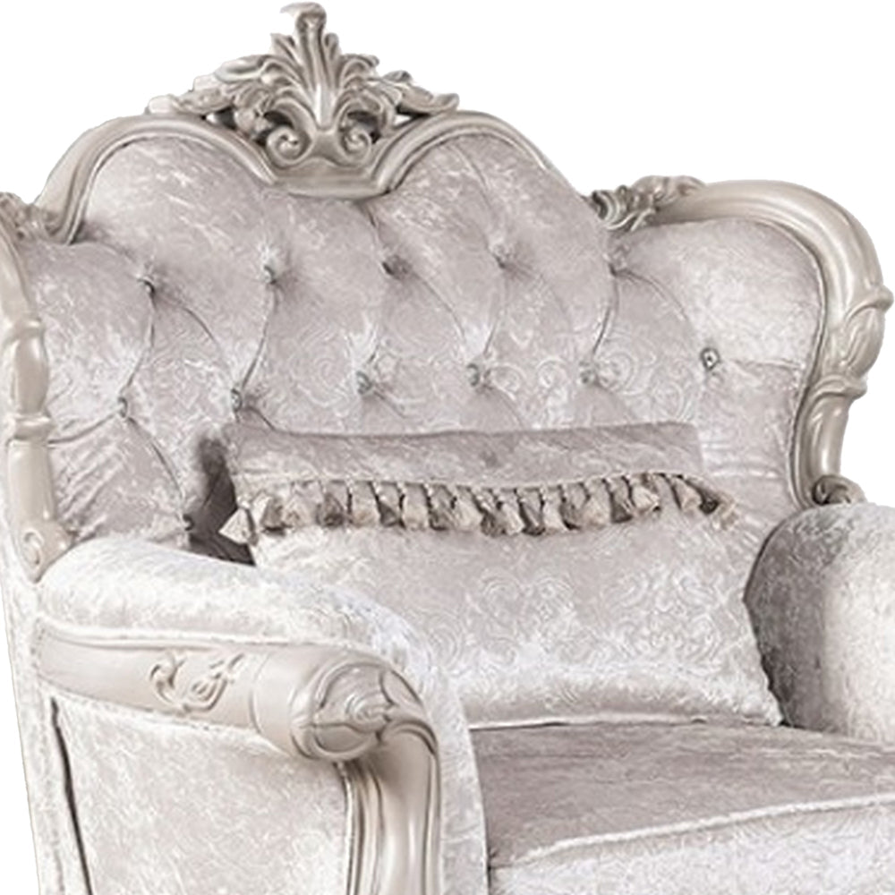 Paulo Accent Chair with Crown Molding Diamond Tufted Off White Solid Wood By Casagear Home BM319844